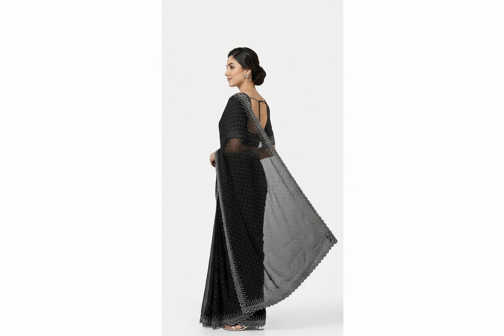 Classic Black Georgette Stone Work Saree