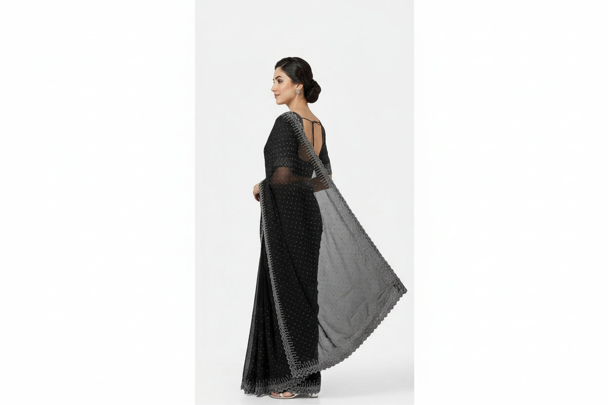 Classic Black Georgette Stone Work Saree