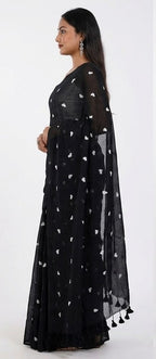 Midnight Black Linen Saree