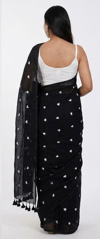Midnight Black Linen Saree