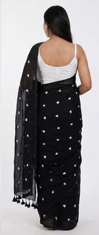 Midnight Black Linen Saree