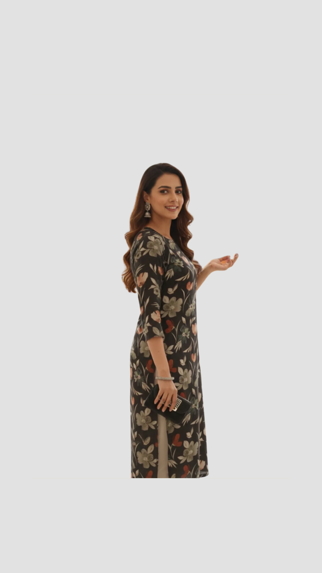 Black Floral Printed Kurta