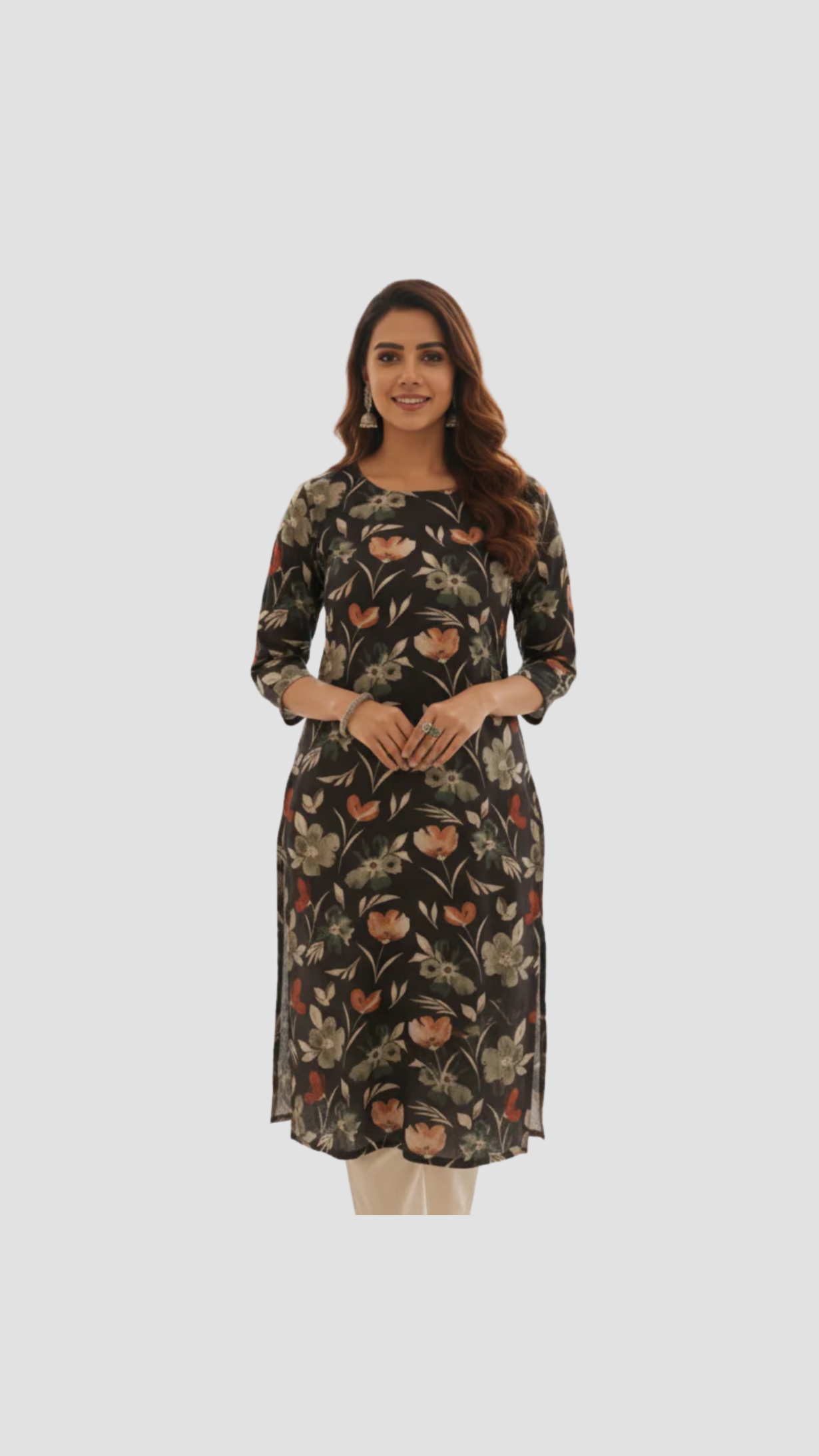 Black Floral Printed Kurta