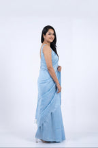 Powder Blue Lichi-Silk Saree