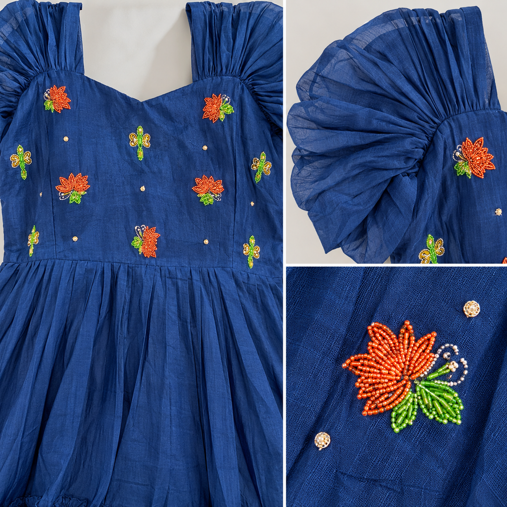 Cotton Royal Blue Tiered Dress