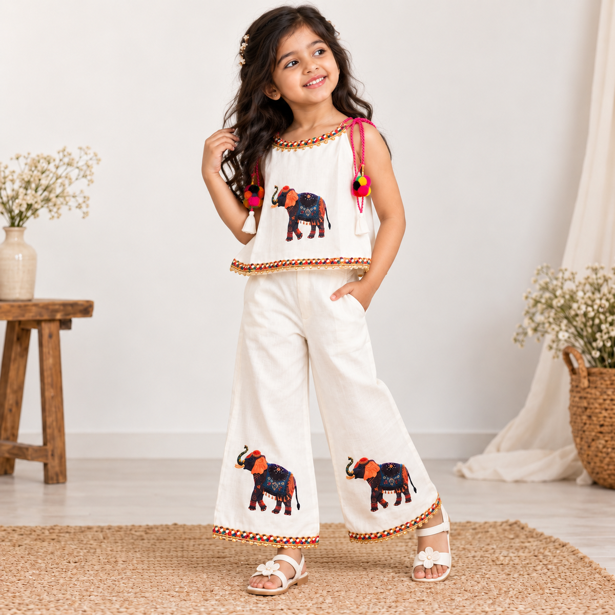 Kids White Ethnic Co-ord Set