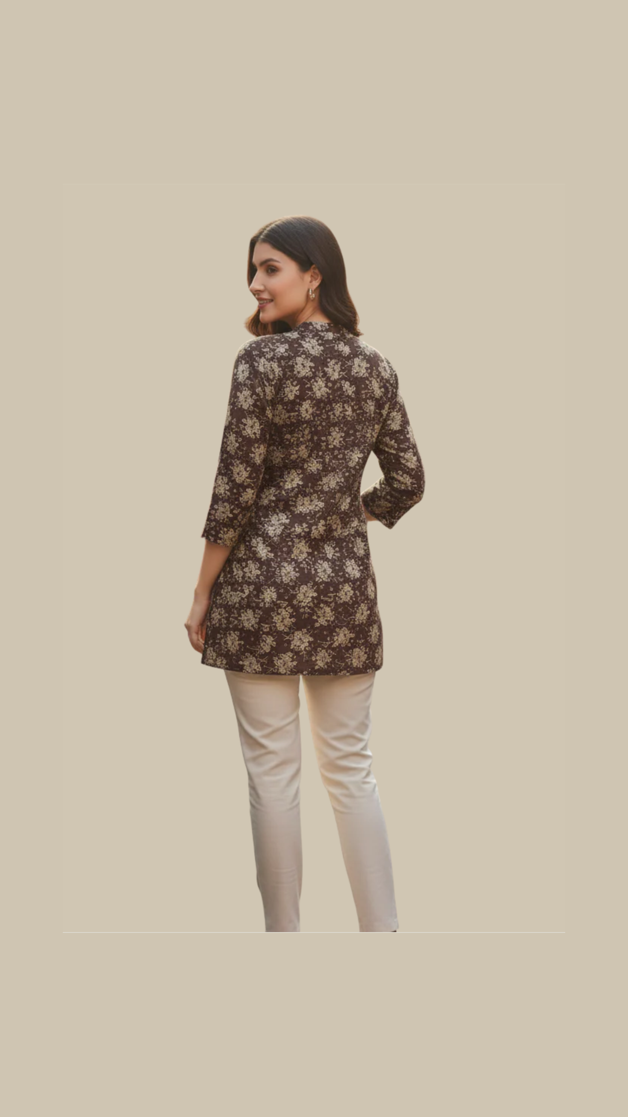 Brown Floral Short Kurta
