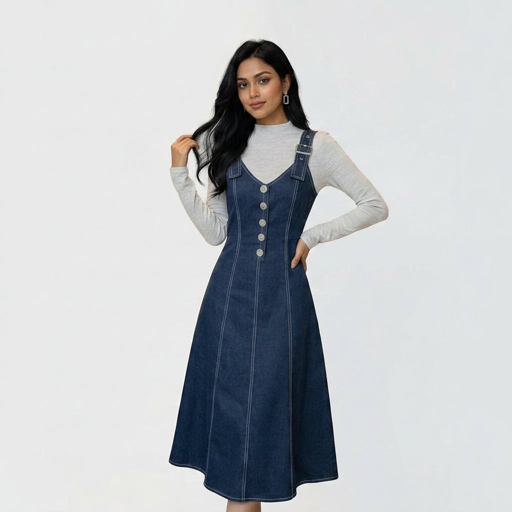 Navy Denim Jumper Dress