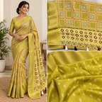 Olive Green Cotton Block Printed Saree