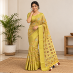 Olive Green Cotton Block Printed Saree