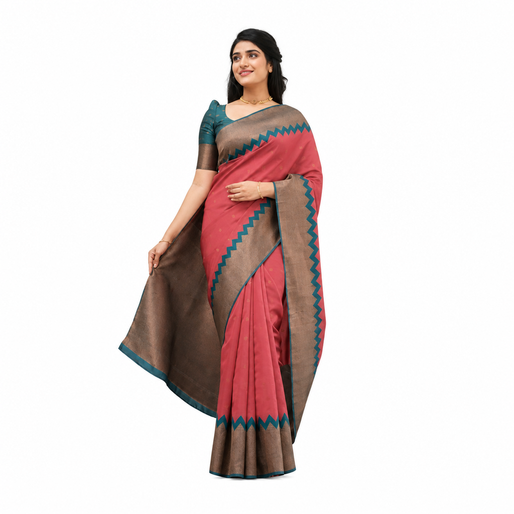Red Silk Saree With Green Border