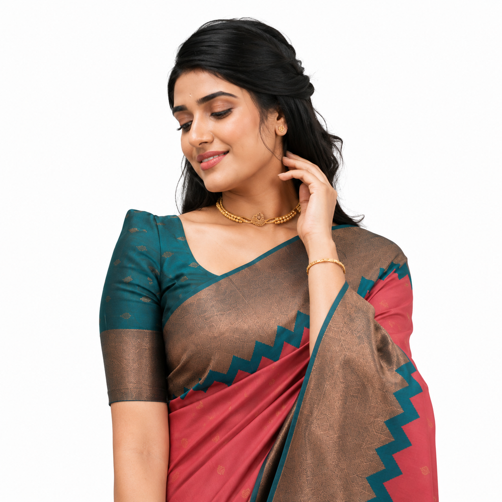Red Silk Saree With Green Border