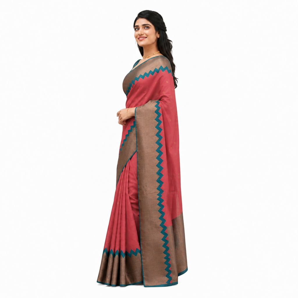 Red Silk Saree With Green Border