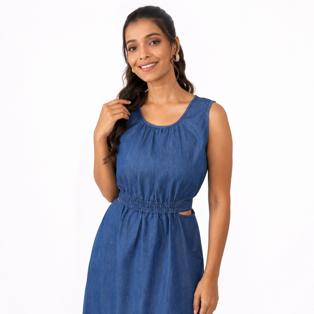 Blue Sleeveless Denim Dress