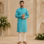 Men's Printed Kurta with White Pajama
