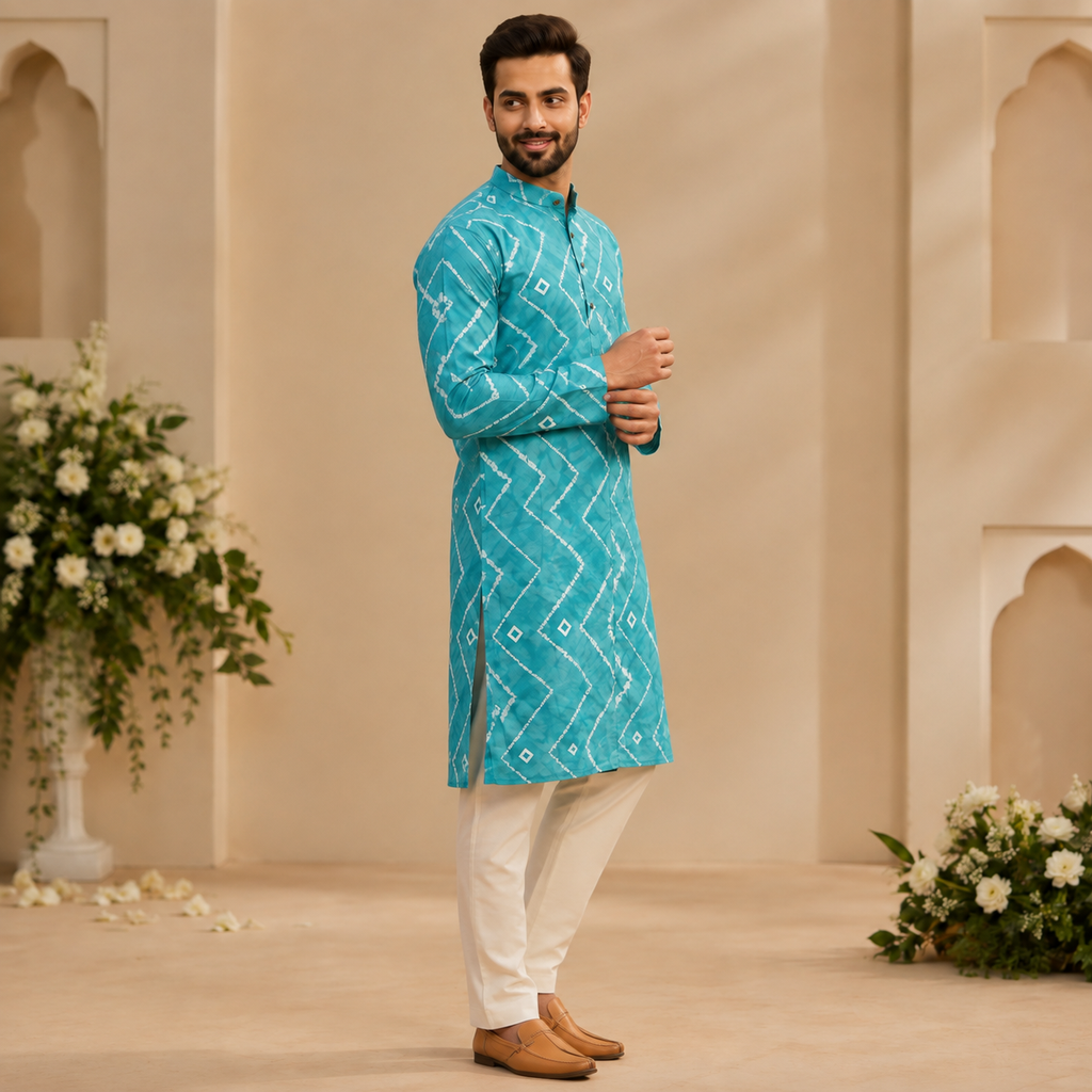 Men's Printed Kurta with White Pajama