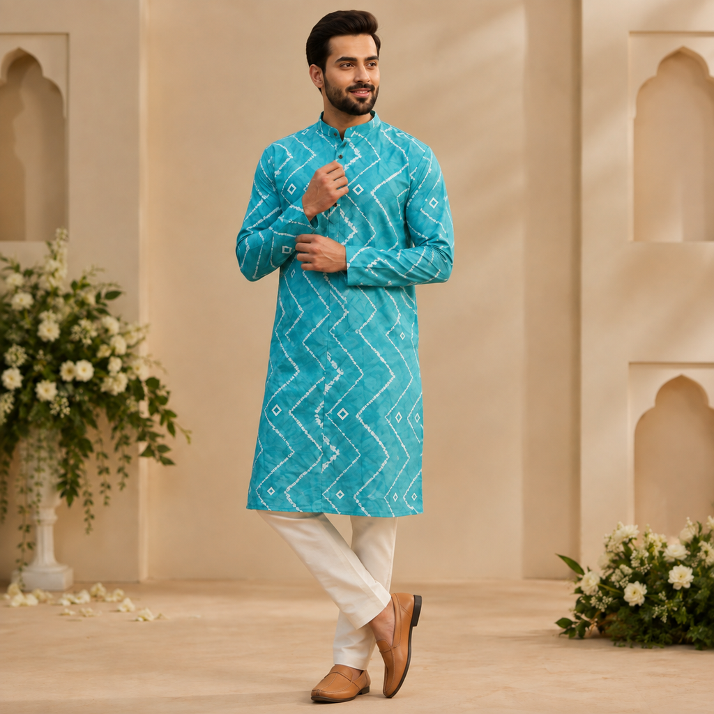 Men's Printed Kurta with White Pajama