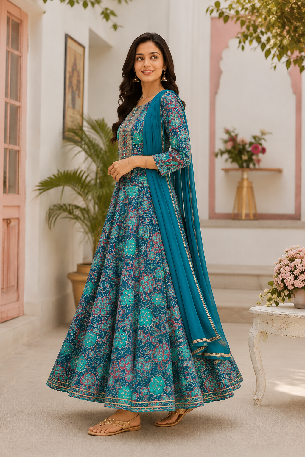 Cotton Sea Green floral set