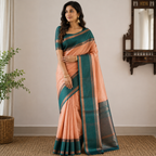 Peach & Teal Green Luchi Silk Saree