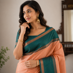 Peach & Teal Green Luchi Silk Saree