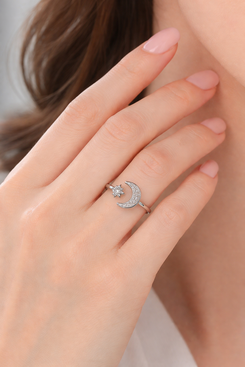 Moon & Star Silver Ring