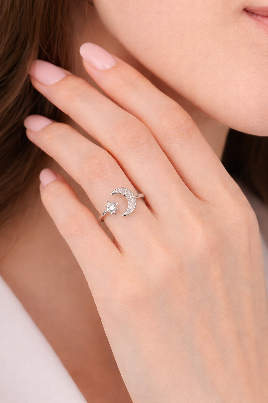 Moon & Star Silver Ring