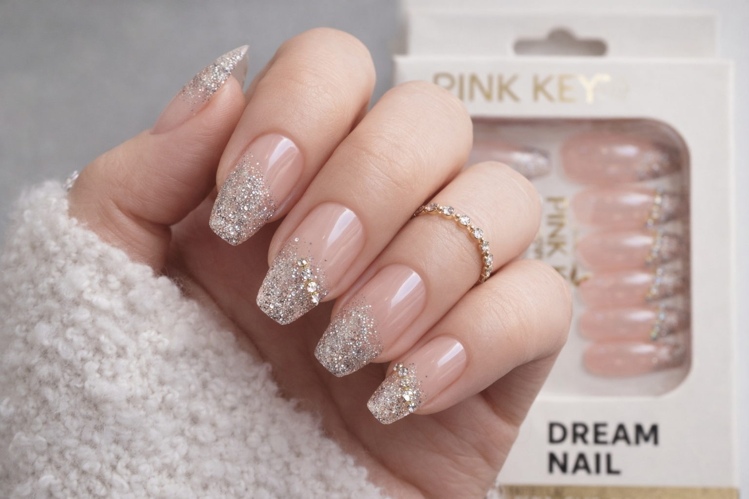 Gold Glitter Nails Set