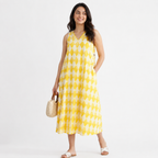 Yellow Print Sleeveless Midi Dress