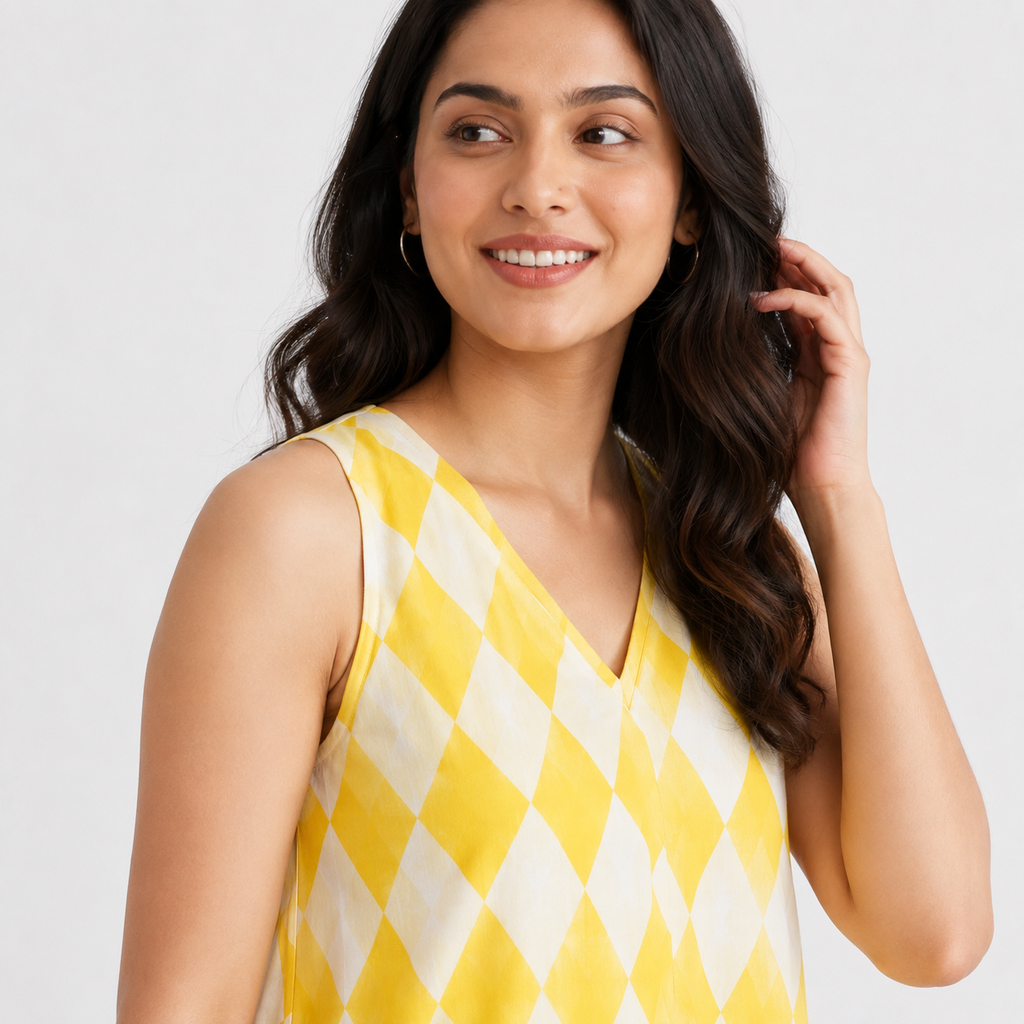 Yellow Print Sleeveless Midi Dress