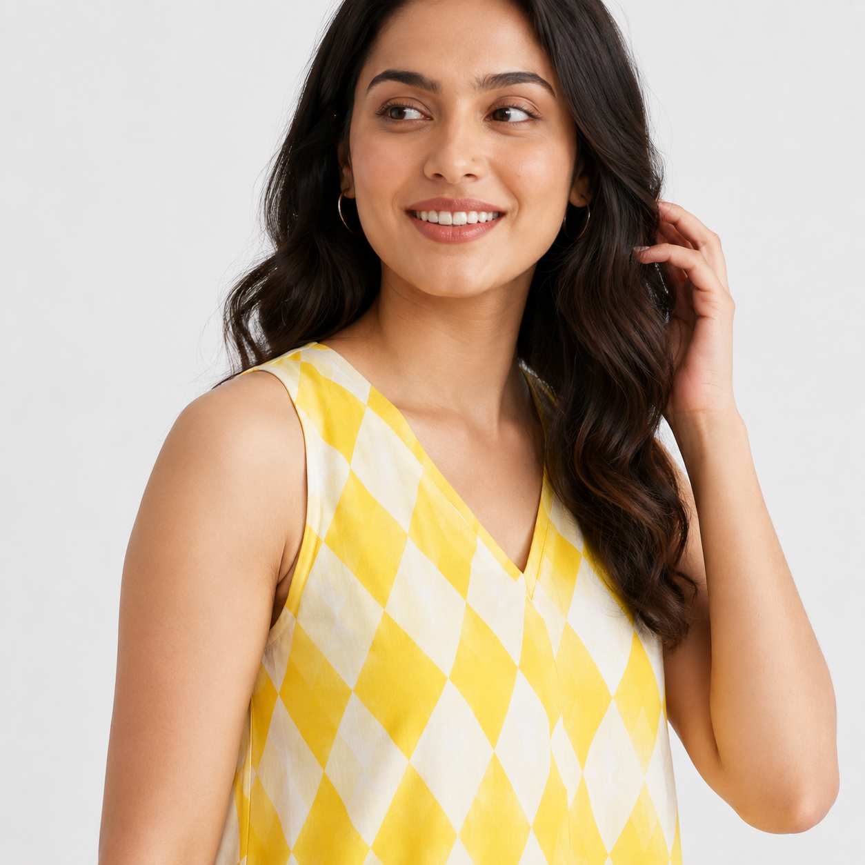 Yellow Print Sleeveless Midi Dress