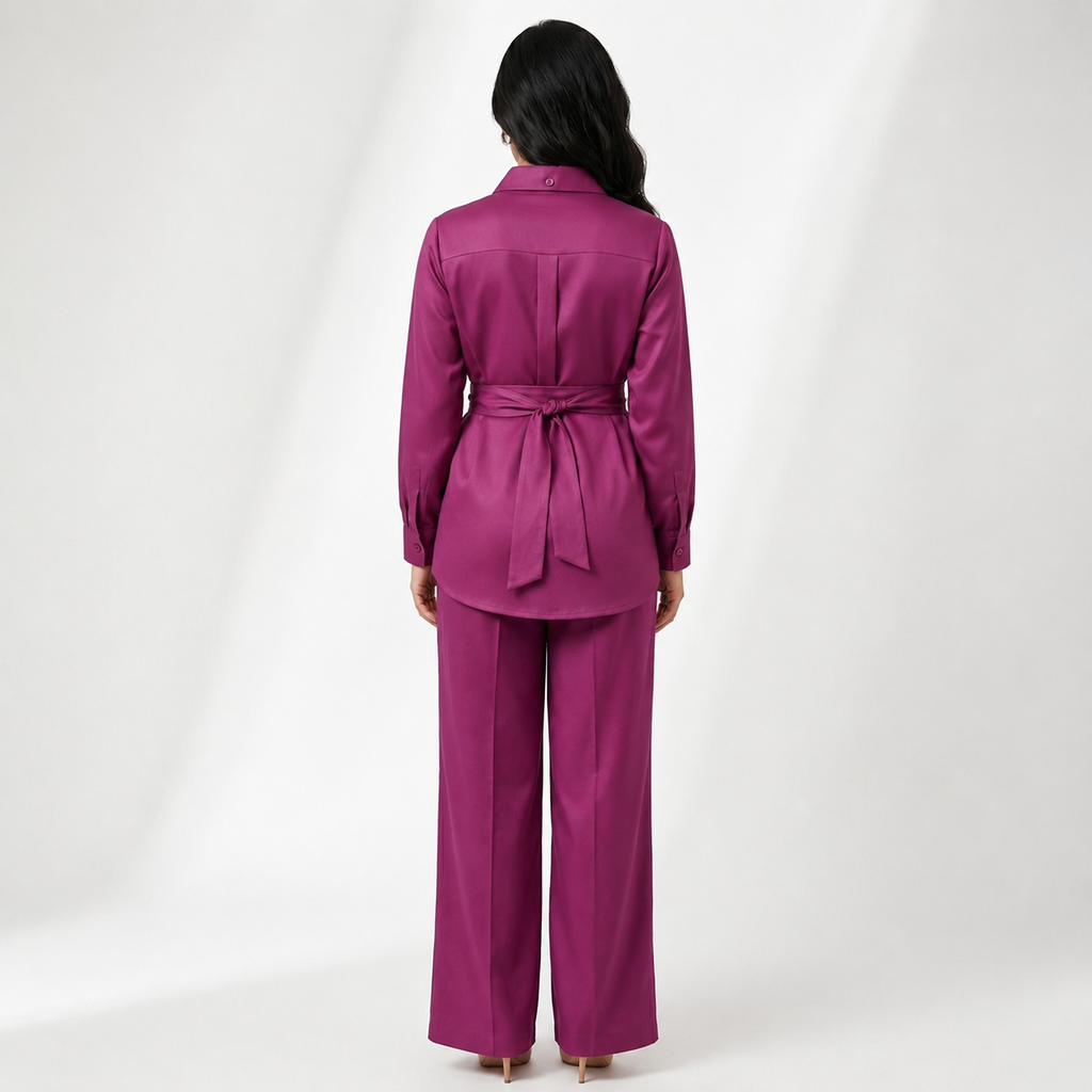 Belted tunic and wide-leg pants