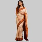 Cream & Rust Brown Silk Saree