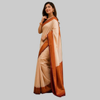 Cream & Rust Brown Silk Saree