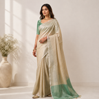 Beige Tissue Silk Solid Saree