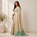 Beige Tissue Silk Solid Saree