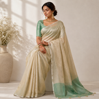 Beige Tissue Silk Solid Saree