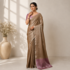 Brown Tissue Silk Solid Saree