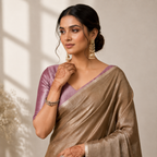 Brown Tissue Silk Solid Saree