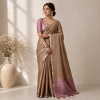 Brown Tissue Silk Solid Saree