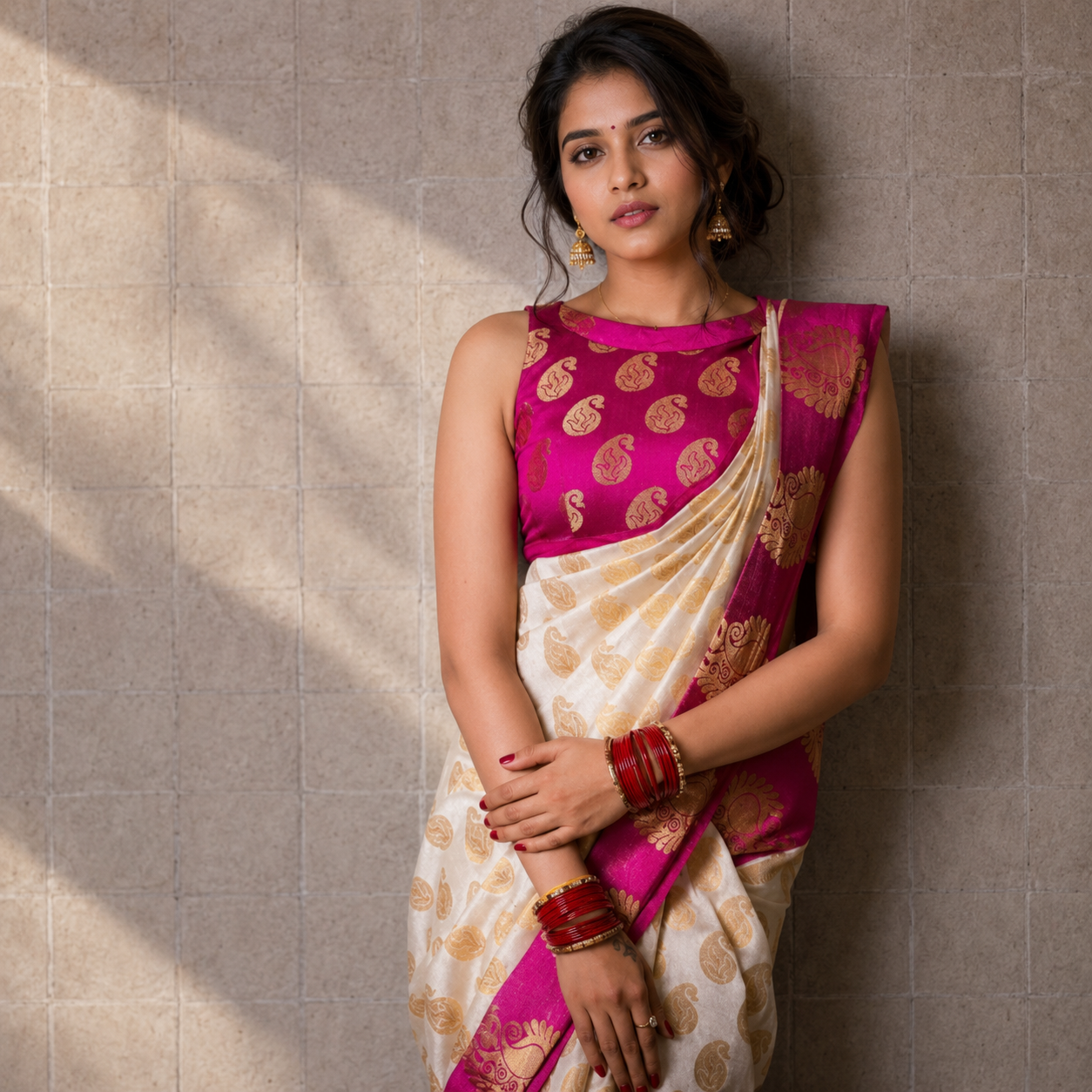 Ivory Bloom Soft Lichi Silk Saree