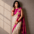 Ivory Bloom Soft Lichi Silk Saree