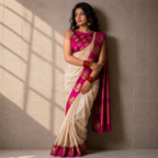 Ivory Bloom Soft Lichi Silk Saree