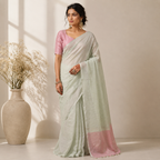 Silver Tissue Silk Solid Saree