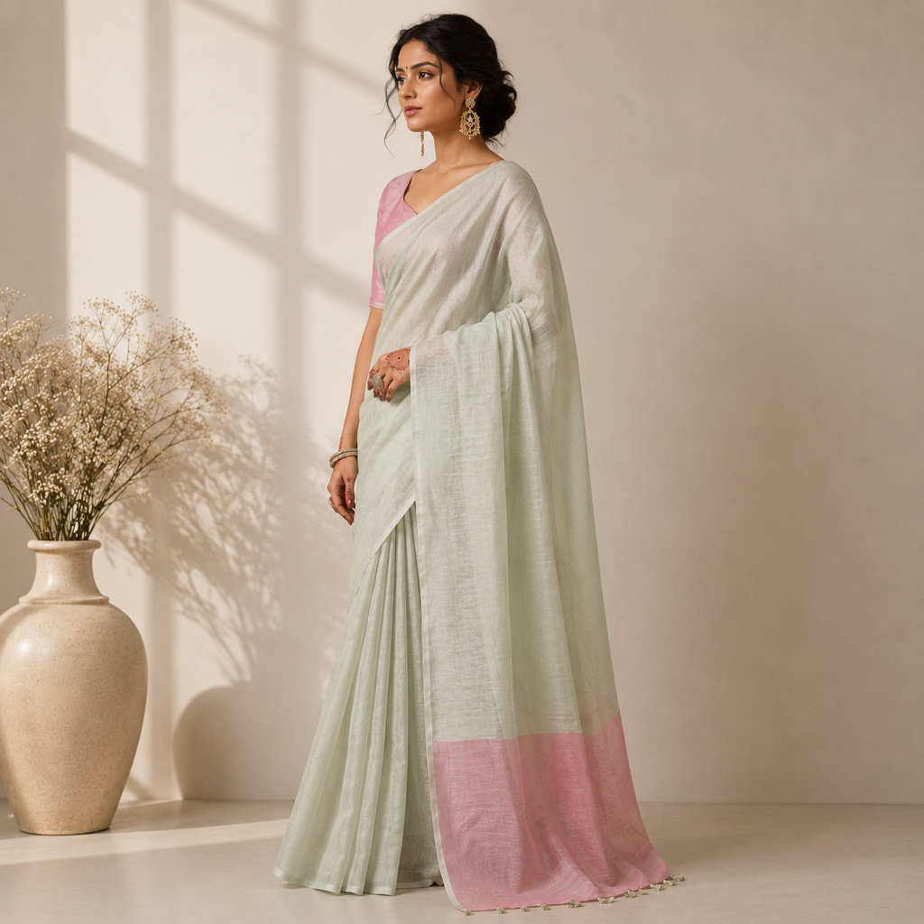 Silver Tissue Silk Solid Saree