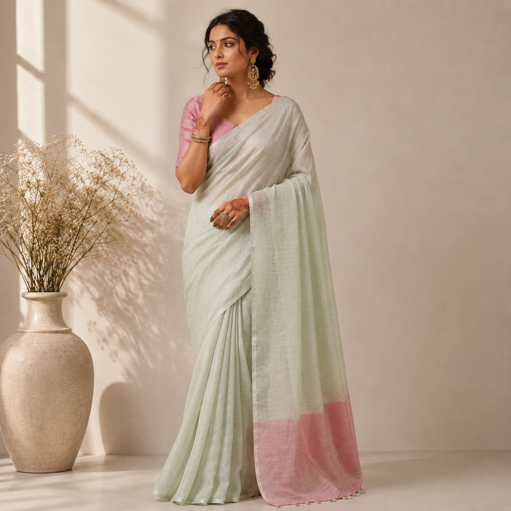 Silver Tissue Silk Solid Saree