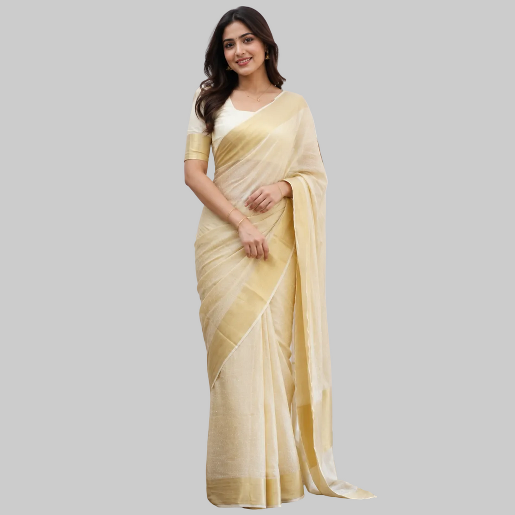 Cream and Gold Saree