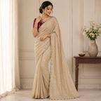 Beige Embellished Georgette Saree