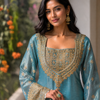 Blue Silk Gharara Suit Set