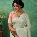 Green & Peach Linen Cotton Saree