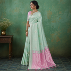 Green & Pink  Linen Cotton Saree